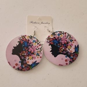 3 for $18 Black Girl Fly Real Wood African Pierced Earrings 1 1/2 Inches